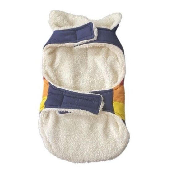 Small Rainbow Chevron Dog Sweater – Color Block Knit with Blue Collar - Picture 5 of 5